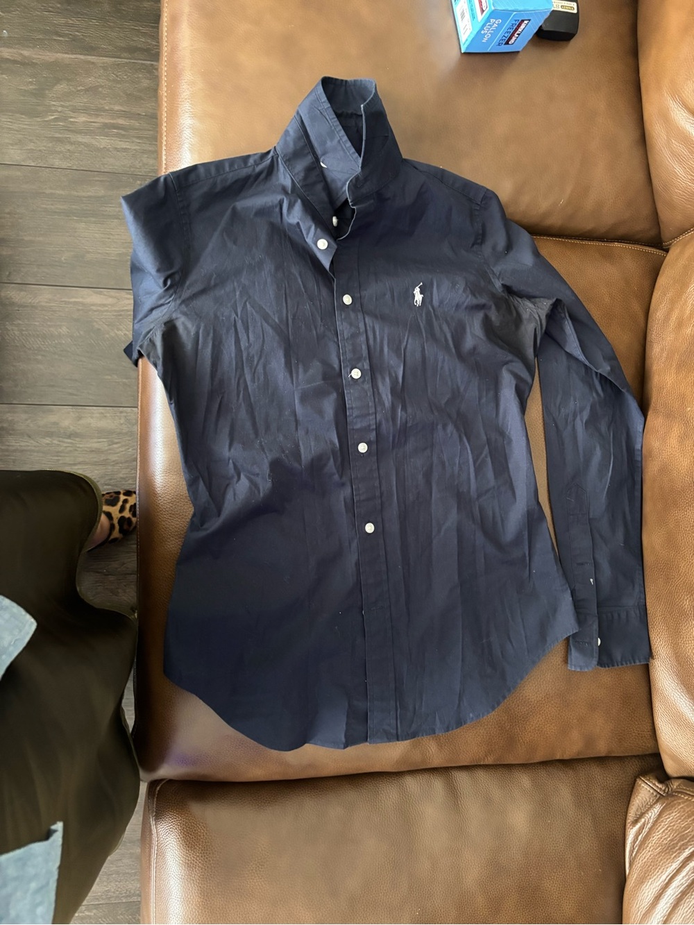 Ralph Lauren Navy Cotton Button-Front Shirt with Pony Logo - Picture 3 of 3